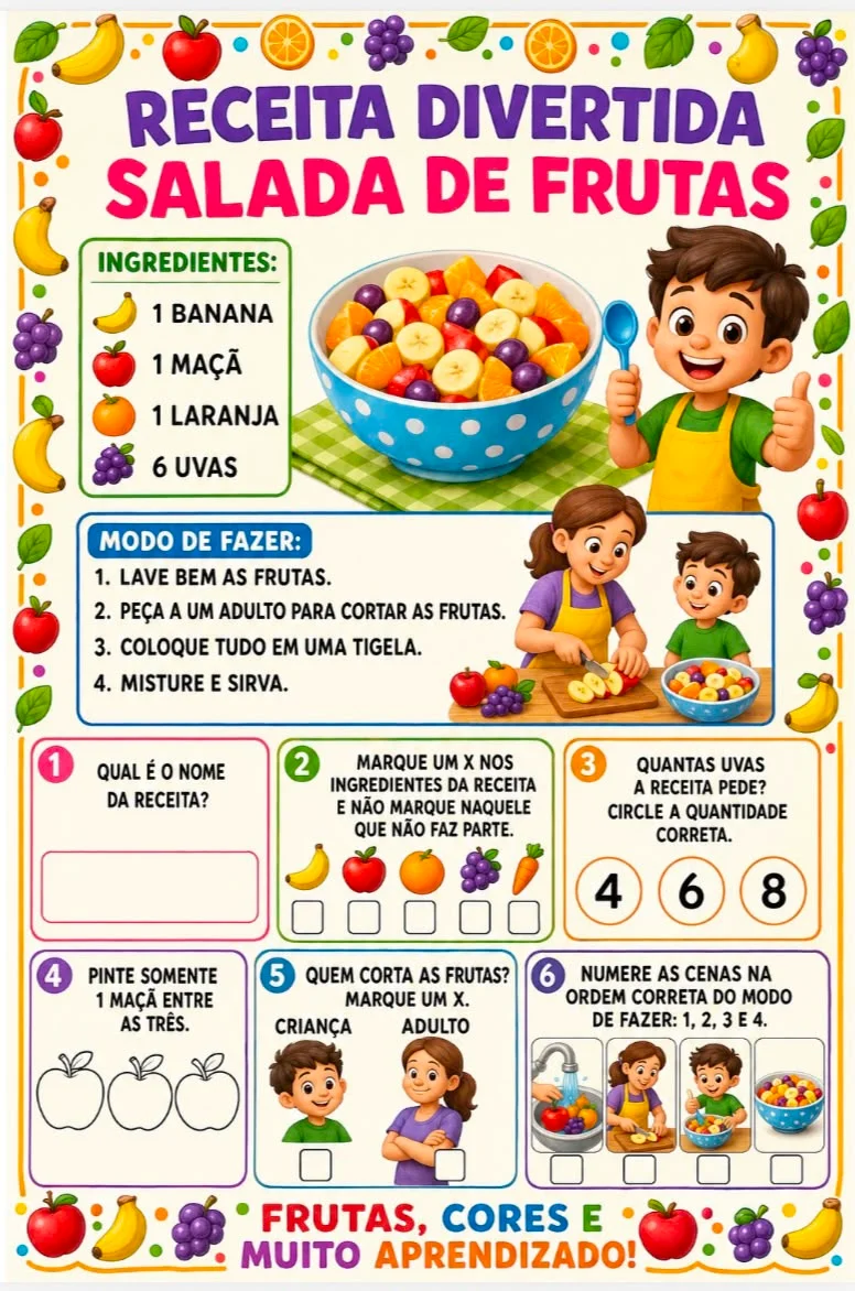 🍓🥞 Receitas Divertidas — Interpretação de Texto 🍰🍊 — amostra 4: RECEITAS DIVERTIDAS INTERPRETAÇÃO DE TEXTO Que tal…