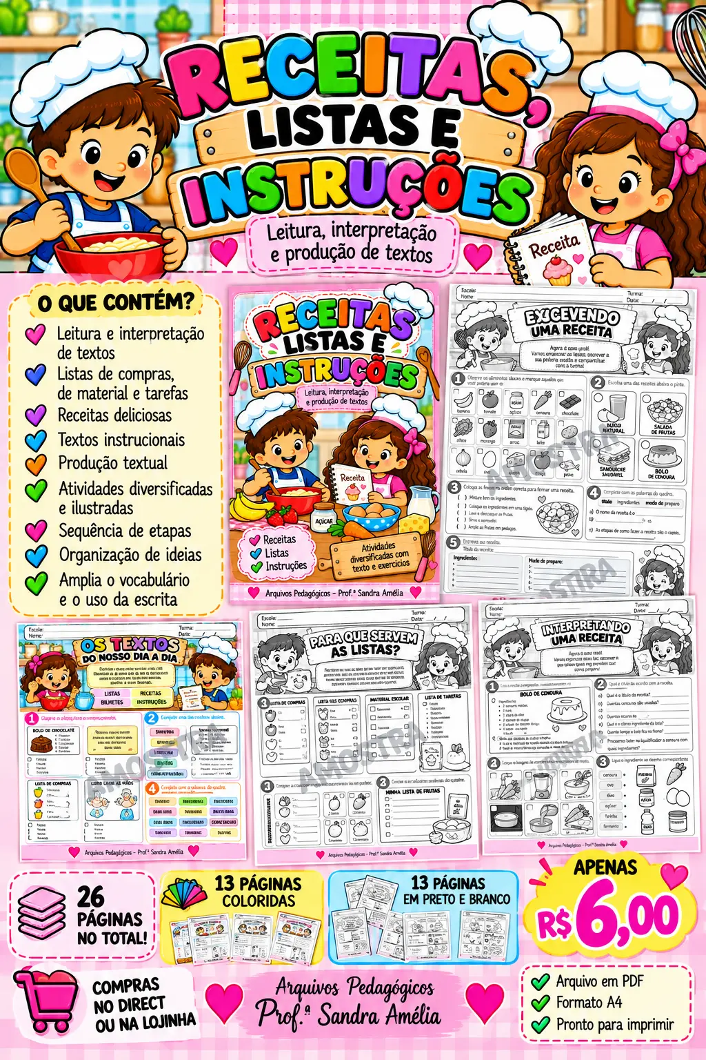 🍎📚 RECEITAS, LISTAS E INSTRUÇÕES 🧁📝 — capa do material