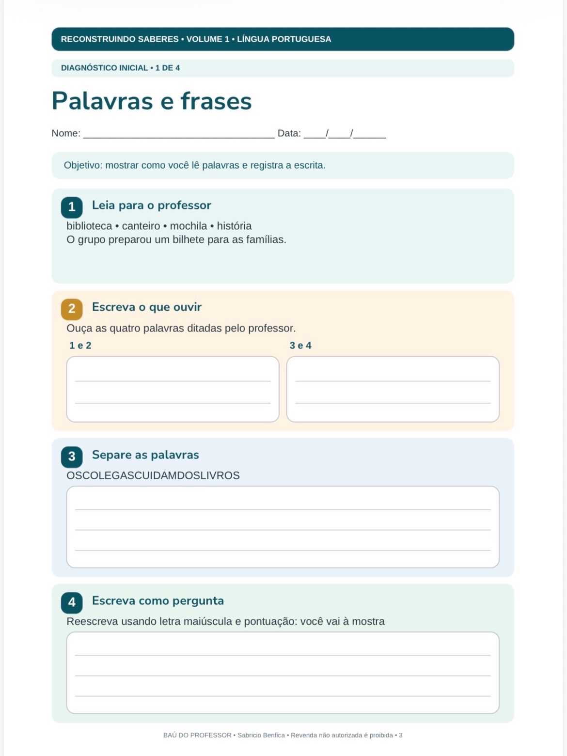 Reconstruindo Saberes Vol. 1 — Recomposição em Língua Portuguesa — amostra 2: Kit com 80 páginas para recomposição em…