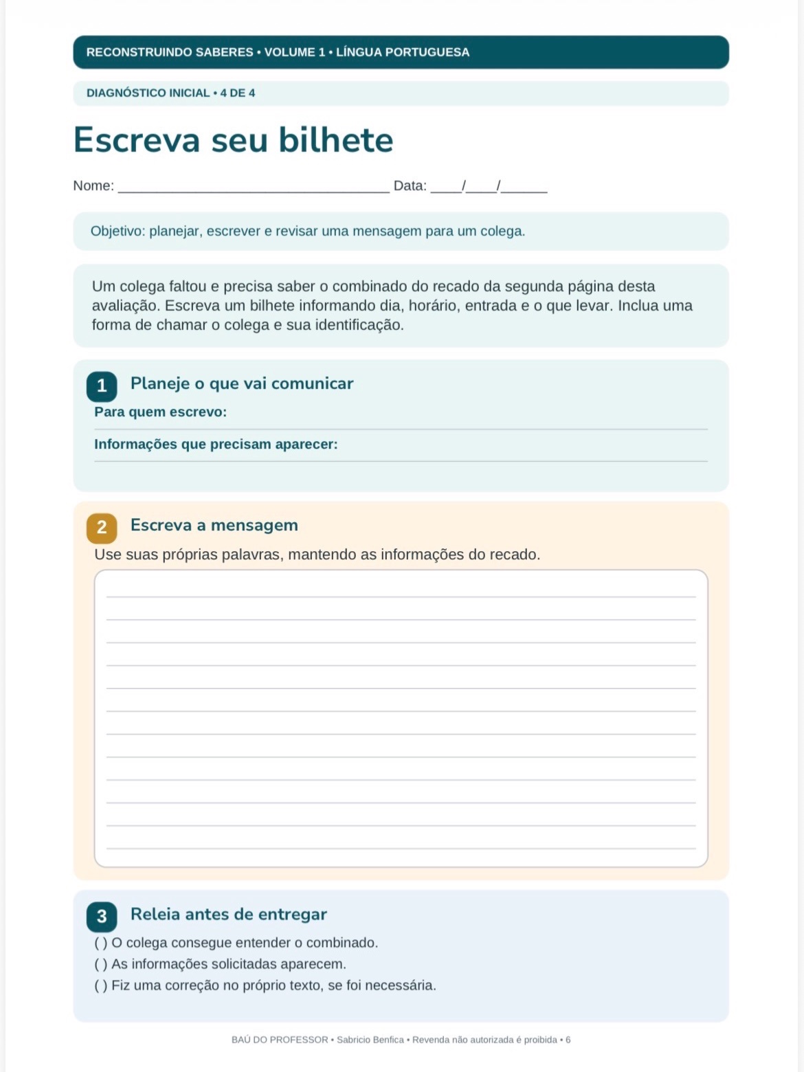 Reconstruindo Saberes Vol. 1 — Recomposição em Língua Portuguesa — amostra 3: Kit com 80 páginas para recomposição em…