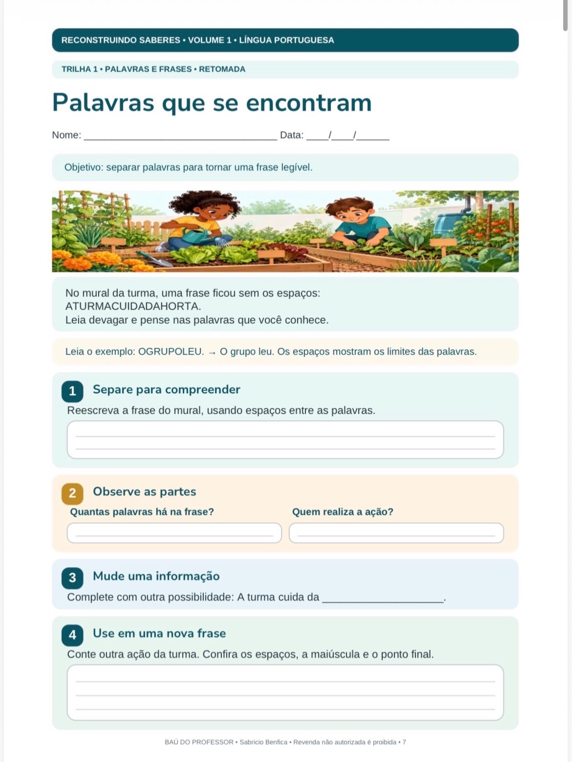 Reconstruindo Saberes Vol. 1 — Recomposição em Língua Portuguesa — amostra 4: Kit com 80 páginas para recomposição em…