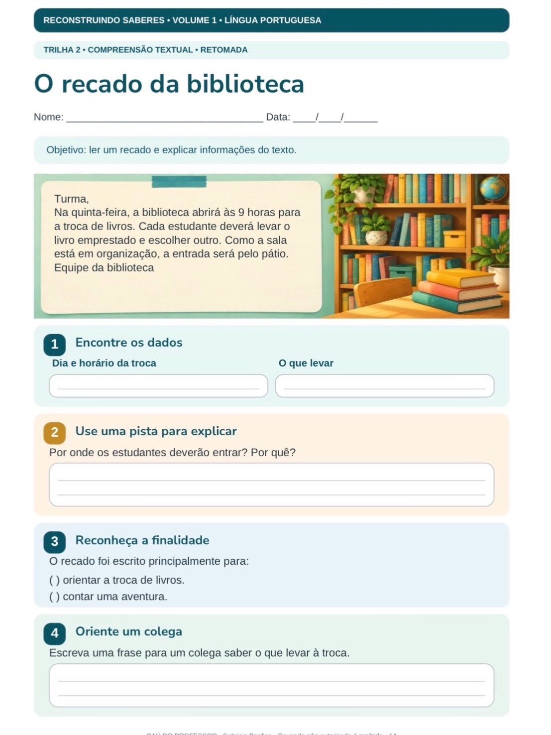Reconstruindo Saberes Vol. 1 — Recomposição em Língua Portuguesa — amostra 5: Kit com 80 páginas para recomposição em…