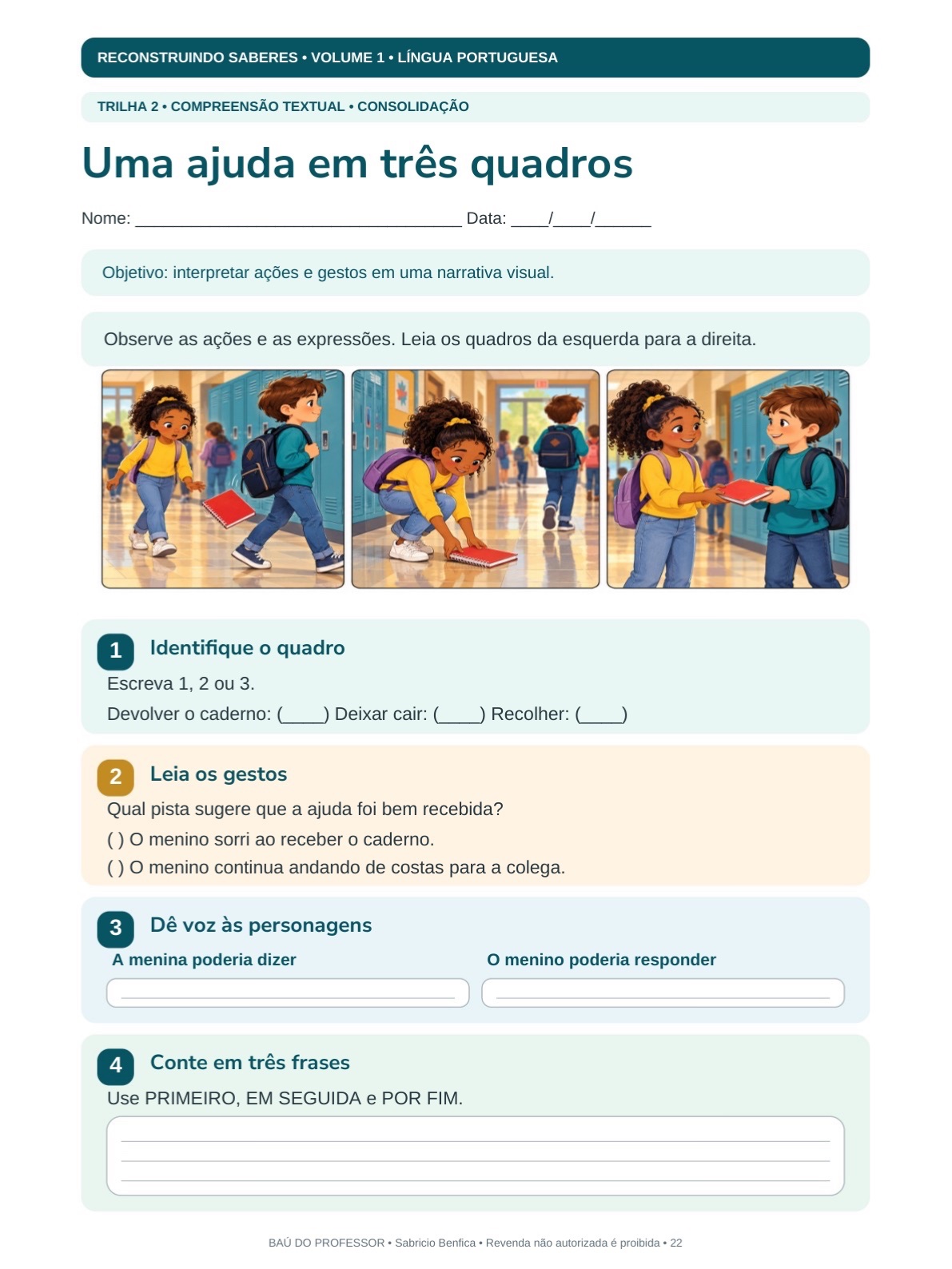 Reconstruindo Saberes Vol. 1 — Recomposição em Língua Portuguesa — amostra 6: Kit com 80 páginas para recomposição em…