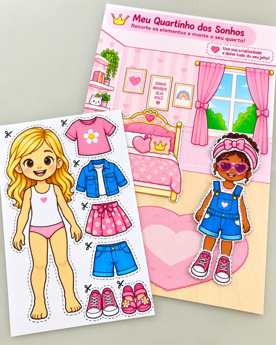 Recorta, Veste e Brinca – Dia das Crianças — amostra 2: Coleção digital com bonecos de papel, roupinhas, acessórios e…