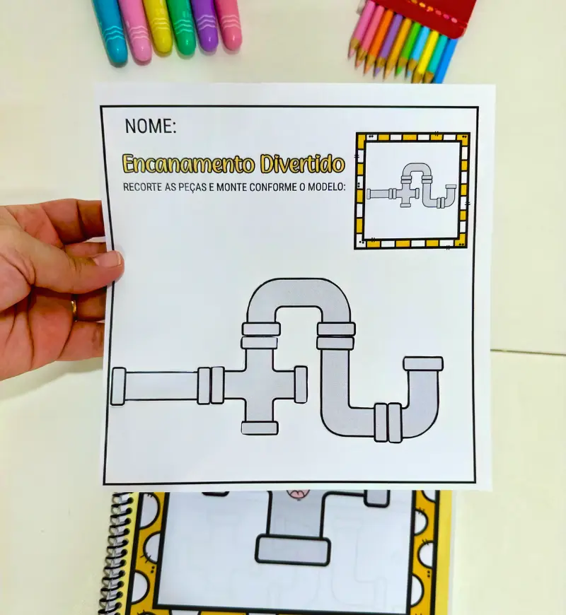 Recorte e colagem: Encanamento Divertido para Educação Infantil — amostra 2: O que vem no material