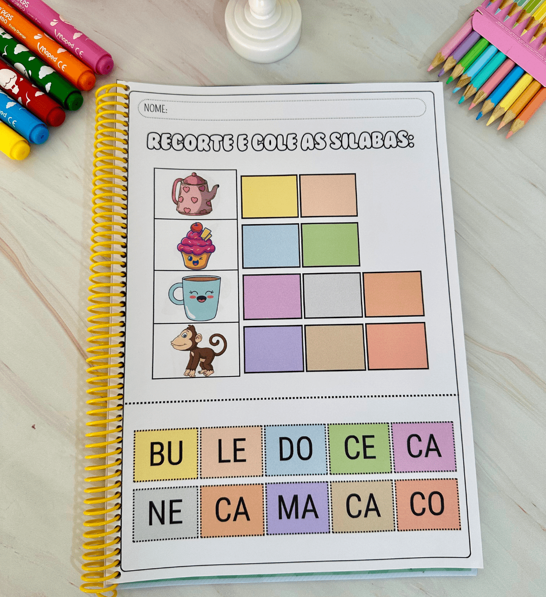 Recorte e cole sílabas: PDF para alfabetização e Educação Especial — amostra 3: Como usar em sala de aula