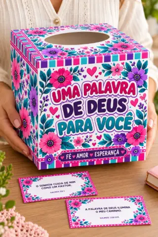 Recurso de Acolhida com Mensagens de Fé — amostra 5: Caixa para montar com 60 cartões e referências bíblicas para acolhida,…