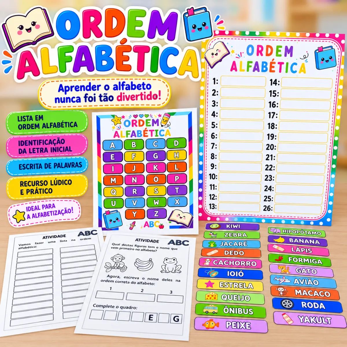 Recurso – Ordem alfabética | ABC Em PDF! — Atividades para Educação Infantil: Recurso de Ordem Alfabética com cartaz, 26…