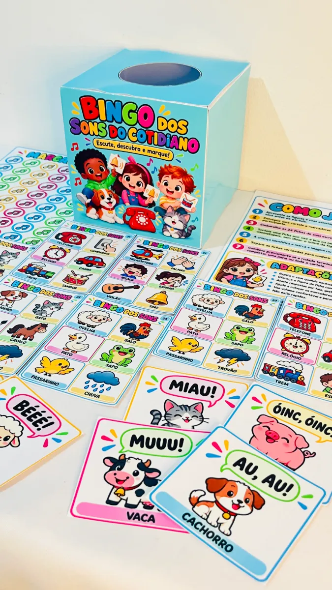 Recurso Pedagógico Bingo Sons do Cotidiano - Onomatopeias — amostra 2: Recurso criado para trabalhar percepção auditiva,…