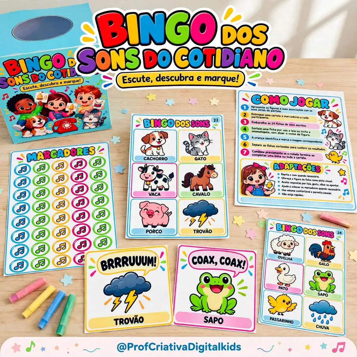 Recurso Pedagógico Bingo Sons do Cotidiano - Onomatopeias — Português para Educação Infantil: Recurso criado para trabalhar…
