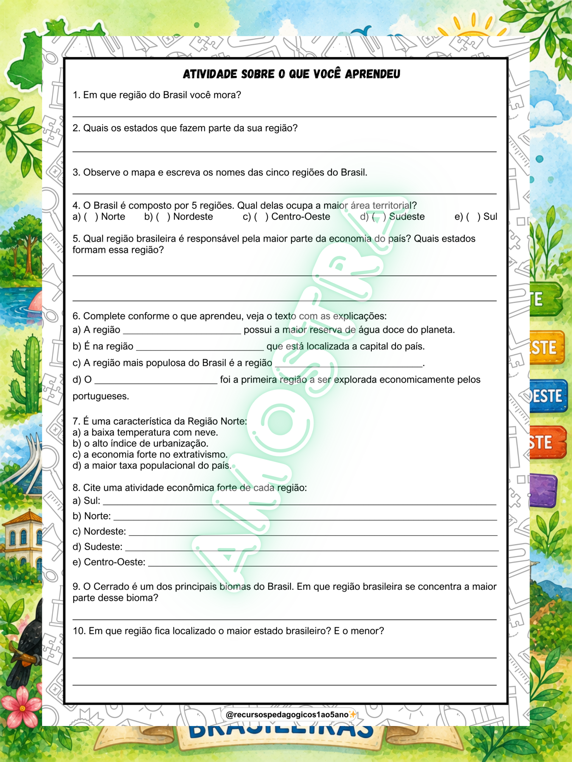 Regiões brasileiras – Atividades completas de geografia – PDF para Imprimir | Anos Iniciais — amostra 4: Formato e entrega