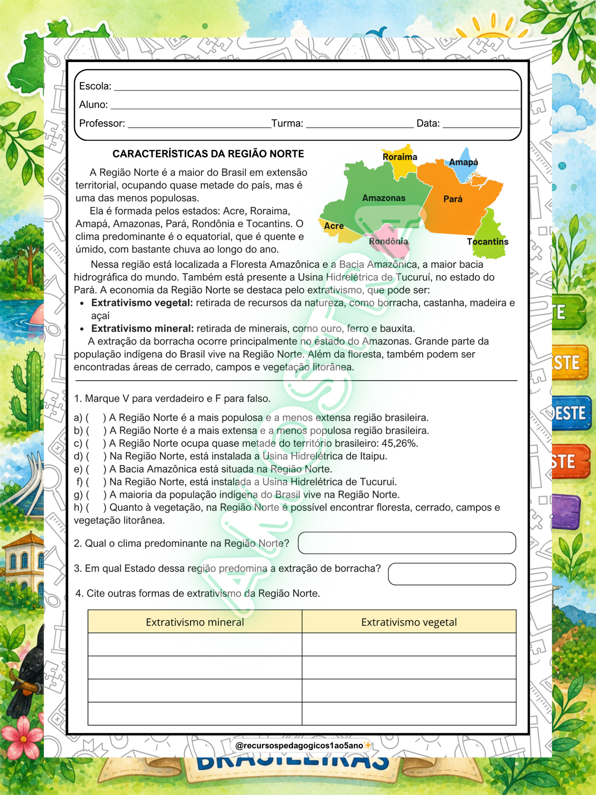 Regiões brasileiras – Atividades completas de geografia – PDF para Imprimir | Anos Iniciais — amostra 5: Regiões…