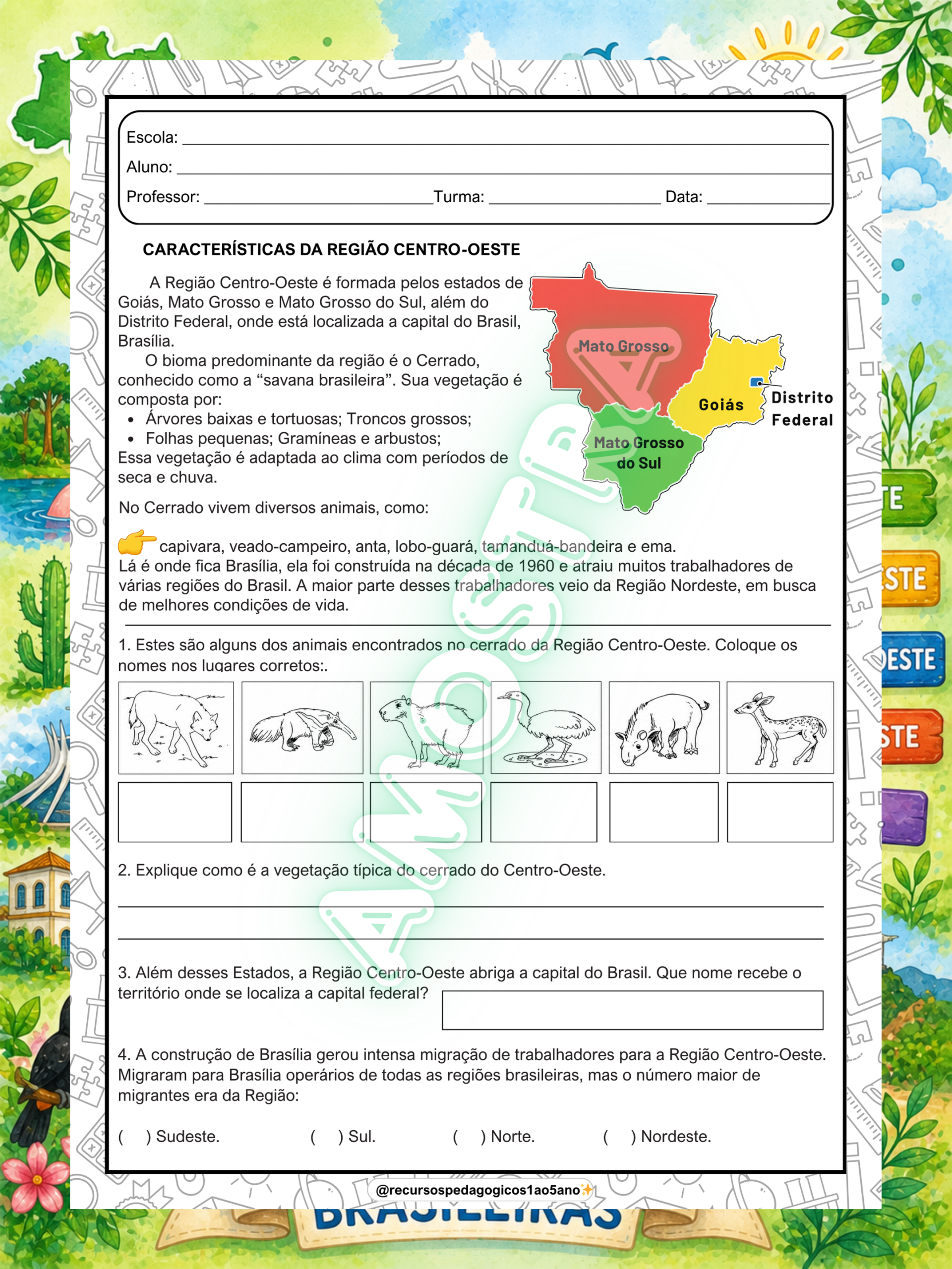 Regiões brasileiras – Atividades completas de geografia – PDF para Imprimir | Anos Iniciais — amostra 7: Regiões…