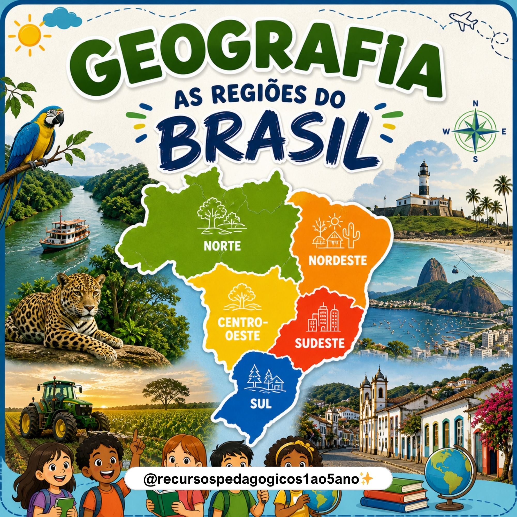 Regiões brasileiras – Atividades completas de geografia – PDF para Imprimir | Anos Iniciais — capa do material