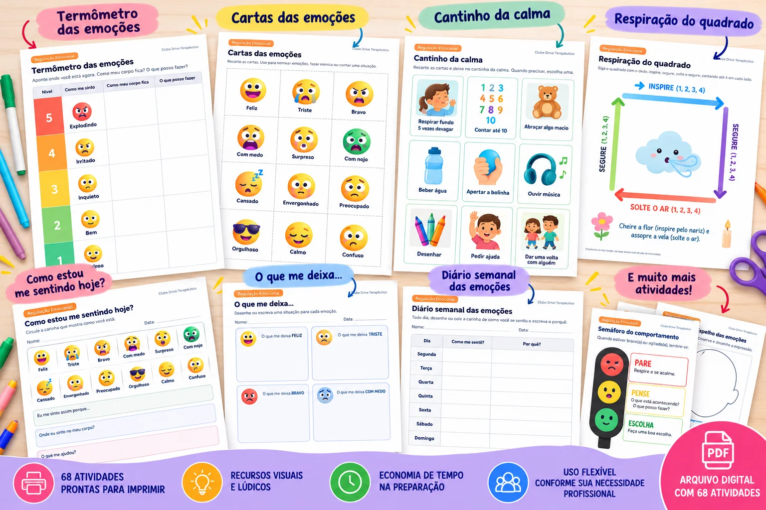 Regulação Emocional: 68 Atividades para Imprimir — amostra 4: PDF com 68 atividades de regulação emocional infantil,…