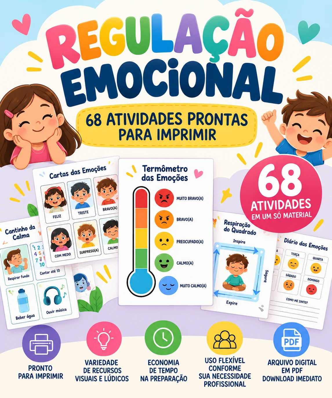 Regulação Emocional: 68 Atividades para Imprimir — amostra 5: PDF com 68 atividades de regulação emocional infantil,…