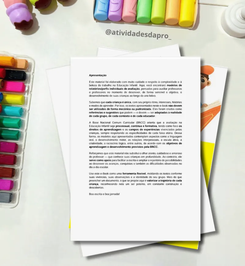 Relatórios para Educação Infantil: 100 Modelos em PDF — amostra 2: O que você encontra no material
