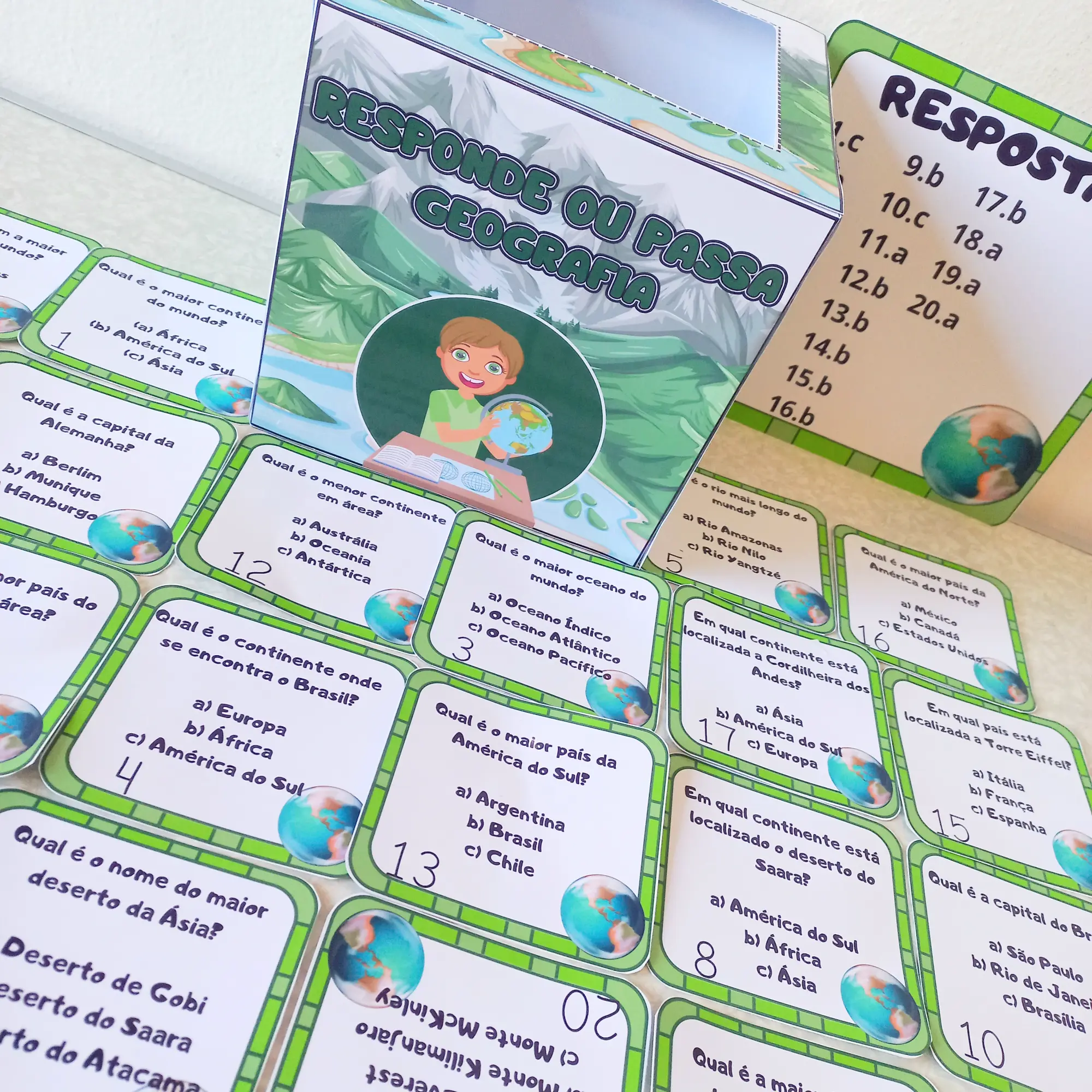 Responde ou Passe: Jogo de Geografia Educativo para Imprimir — amostra 1: O que está incluso