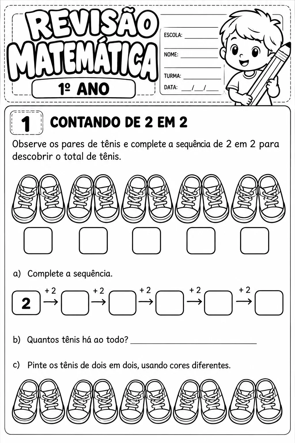 Revisão de Matemática 1º Ano – Atividades Ilustradas — amostra 1: REVISÃO DE MATEMÁTICA – 1º ANO DO ENSINO FUNDAMENTAL