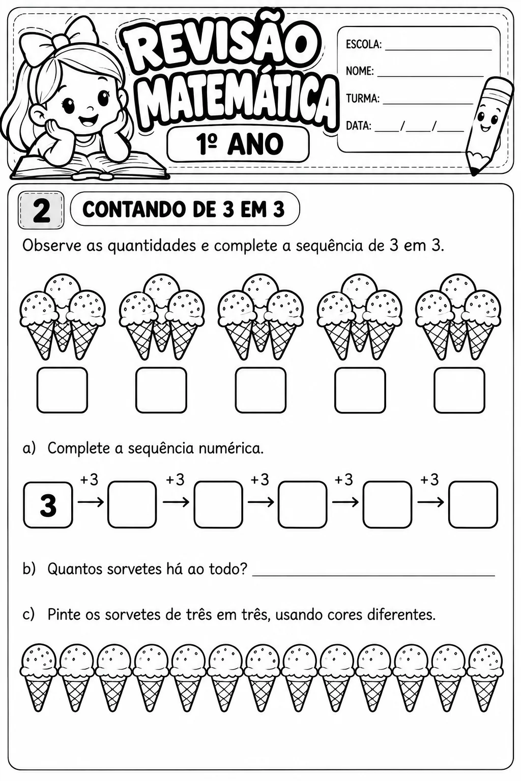 Revisão de Matemática 1º Ano – Atividades Ilustradas — amostra 2: 📌 CONTEÚDOS TRABALHADOS