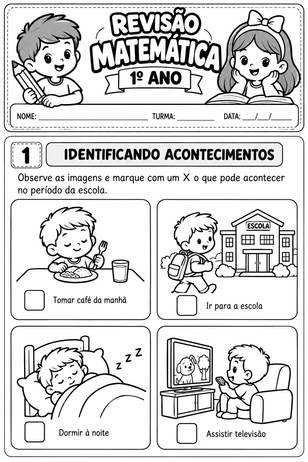 Revisão de Matemática 1º Ano – Atividades Ilustradas — amostra 4: Revisão de Matemática para o 1º ano com atividades…