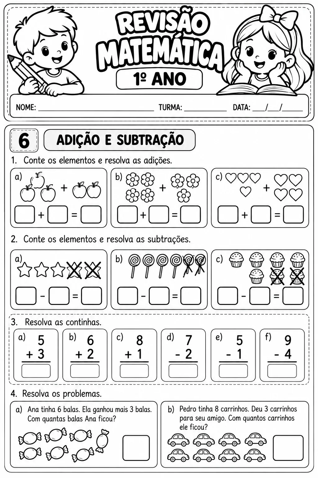 Revisão de Matemática 1º Ano – Atividades Ilustradas — amostra 6: Revisão de Matemática para o 1º ano com atividades…