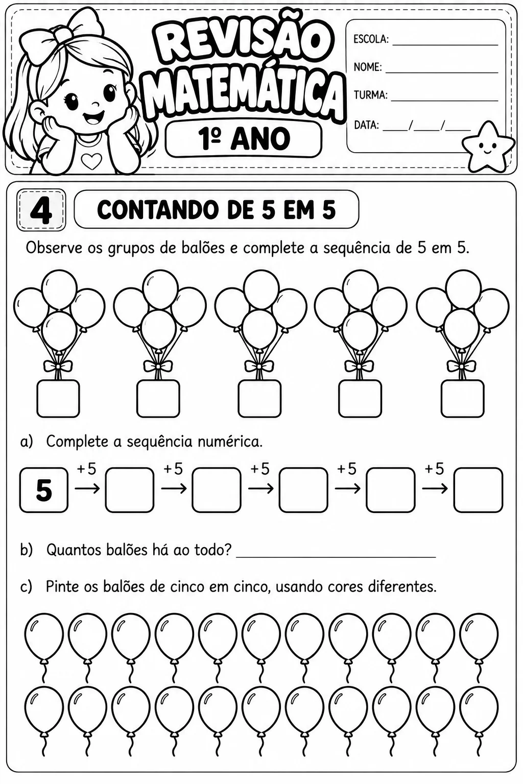 Revisão de Matemática 1º Ano – Atividades Ilustradas — amostra 7: Revisão de Matemática para o 1º ano com atividades…