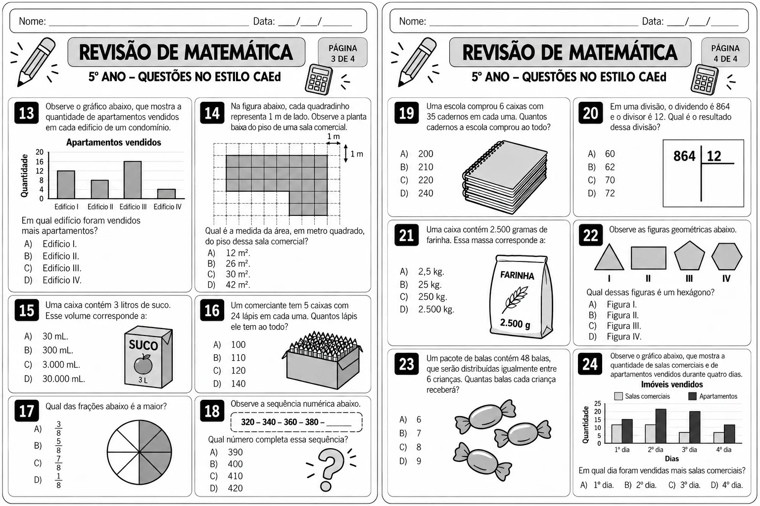 Revisão de Matemática 5º Ano – 36 Questões Estilo CAEd — amostra 1: Revisão de Matemática para o 5º Ano – Estilo CAEd Revisão de Matemática 5º Ano – 36 Questões Estilo CAEd — amostra 1: Revisão de Matemática para o 5º Ano – Estilo CAEd
