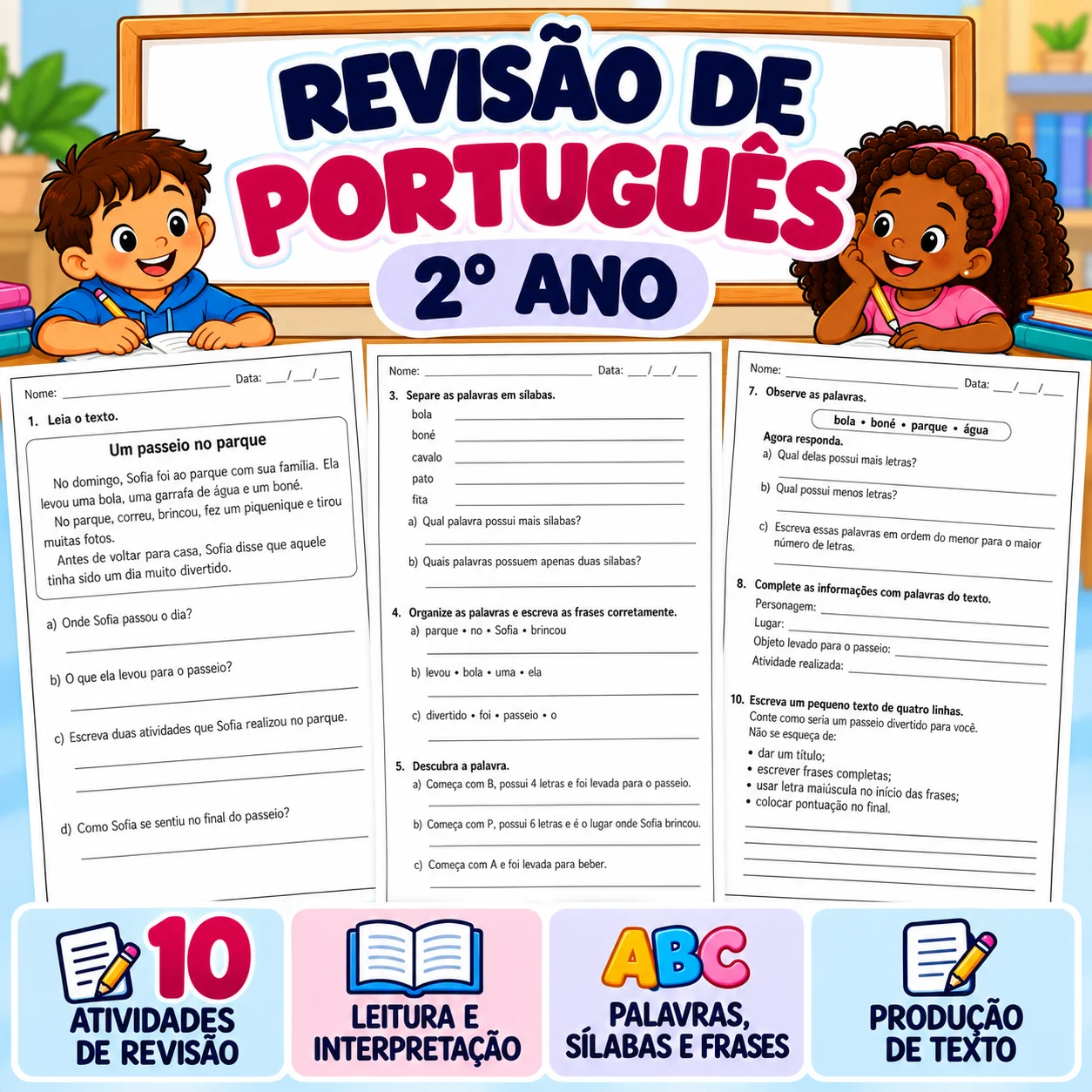 Revisão de Português | Conteúdos Básicos do 2º Ano — Português para 2º ano: 10 atividades de revisão com leitura,…