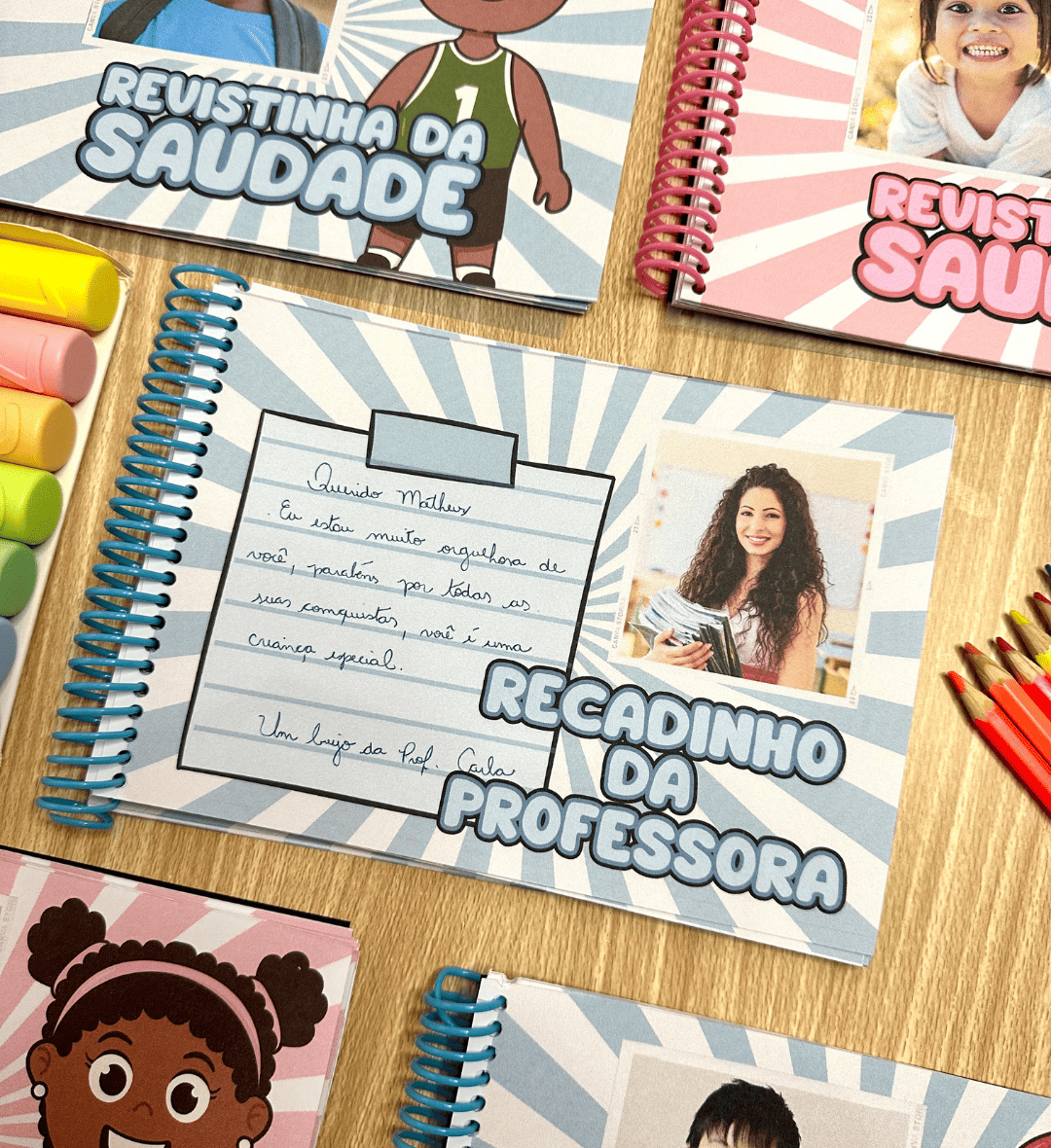 Revistinha da Saudade: recordações escolares para imprimir — amostra 5: Reúna desenhos e mensagens em uma lembrança do ano…