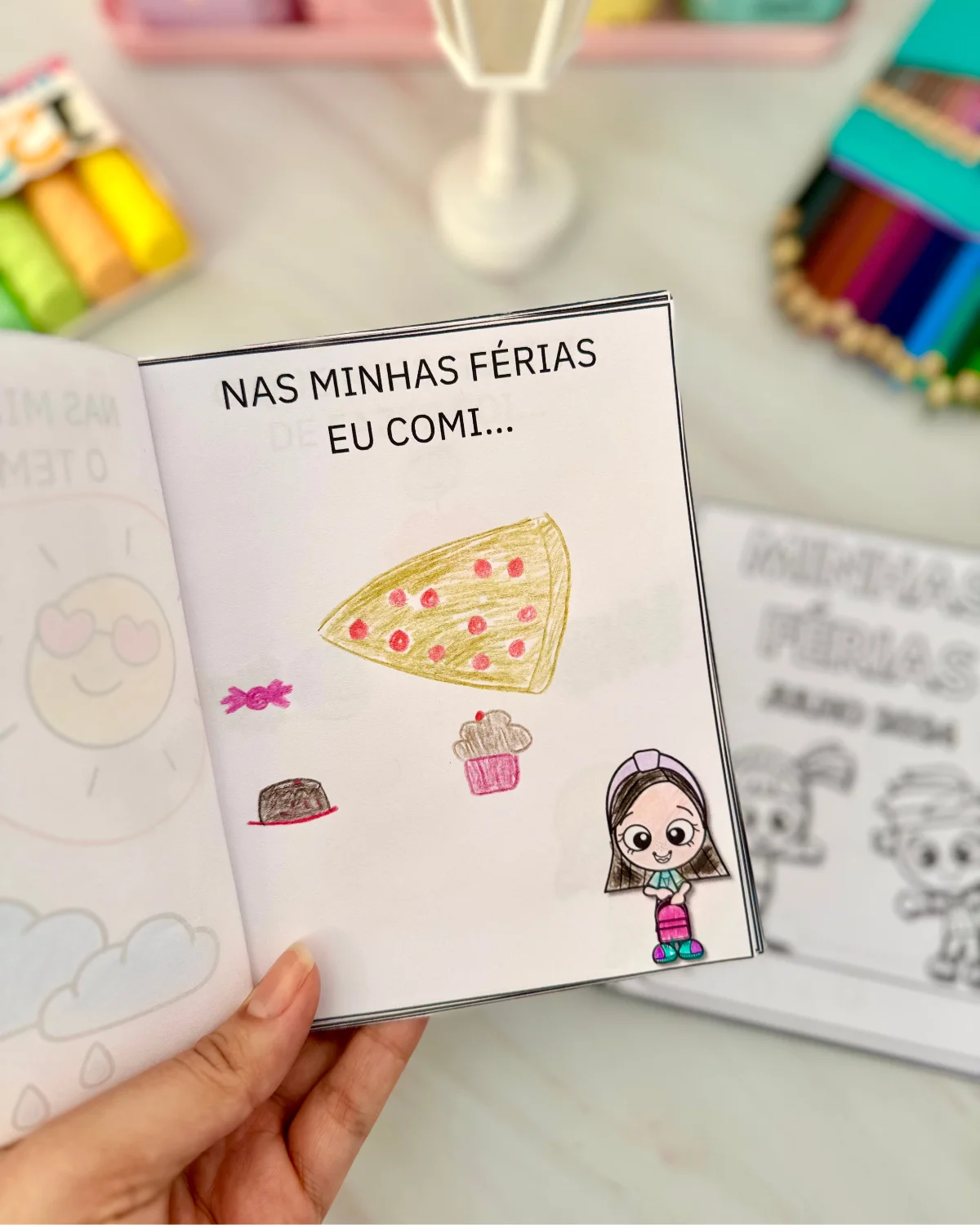 Revistinha minhas férias - Julho de 2026 — amostra 1: Para a criança registrar os principais momentos das suas férias