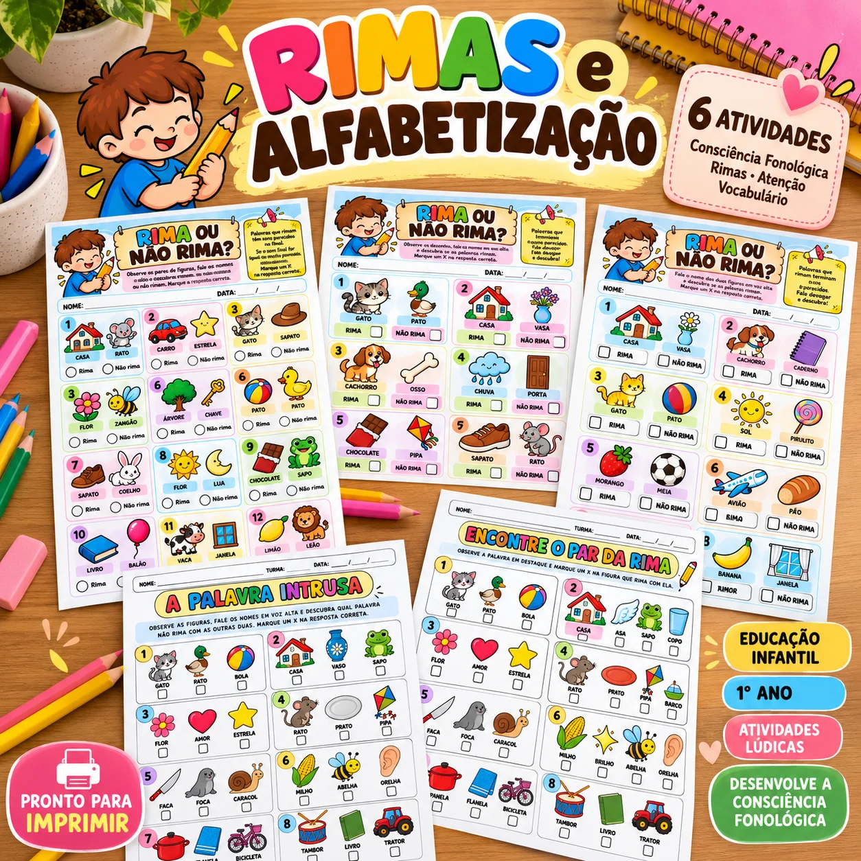 Rimas e Alfabetização: Atividades Lúdicas para Crianças — capa do material