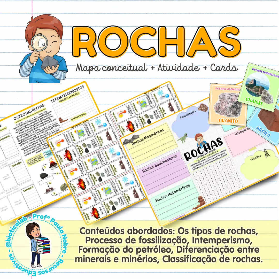 ROCHAS - Atividade + Mapa conceitual + Cards - 6º ano — Jogos pedagógicos para Fundamental II (6º–9º): ⛰️ROCHAS - Atividade…