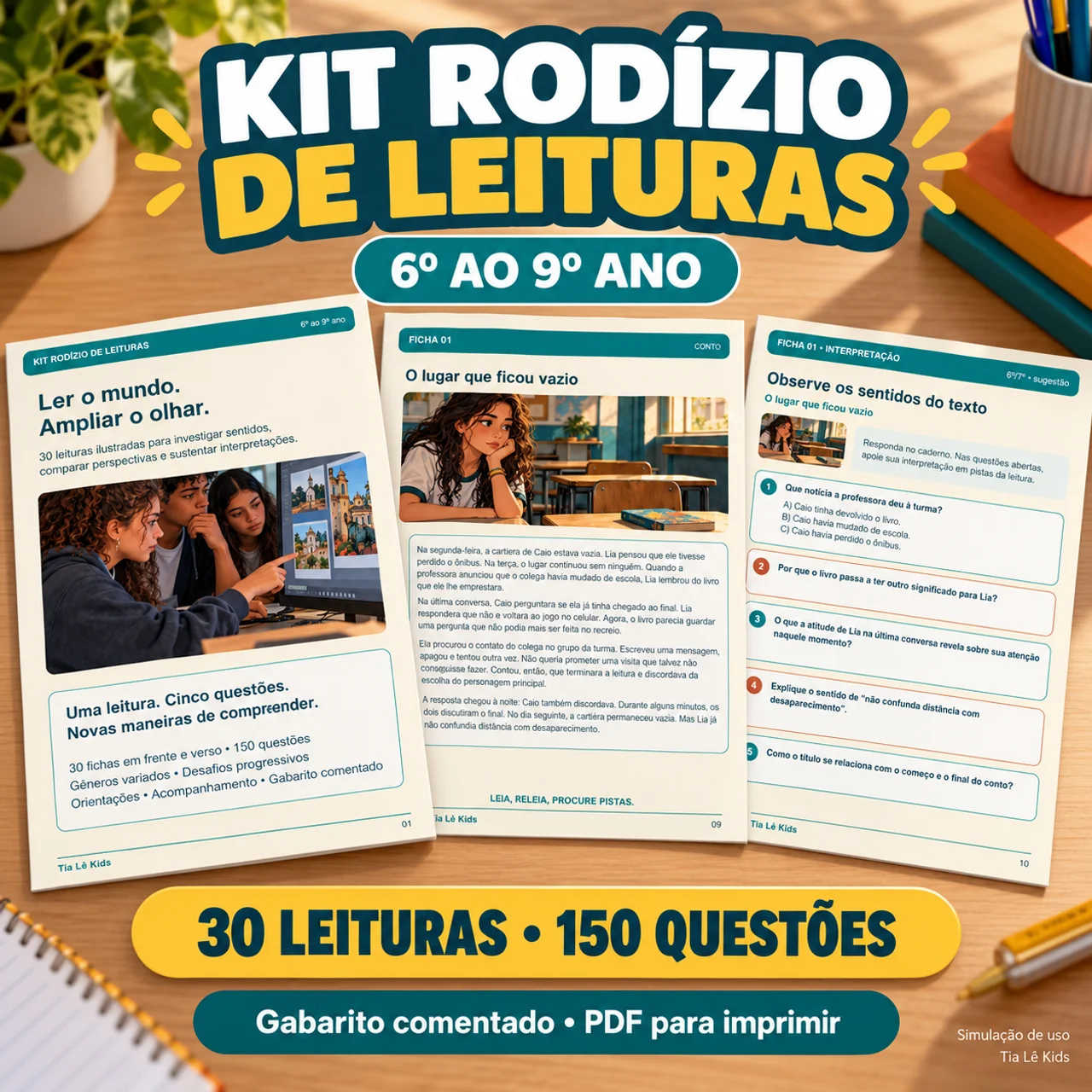 Rodízio de Leituras do 6º ao 9º Ano | 30 Textos e 150 Questões — capa do material