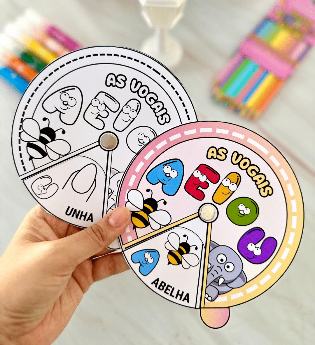 Roleta das Vogais em PDF para Educação Infantil — Alfabetização para Educação Infantil: Explore as vogais com uma roleta…