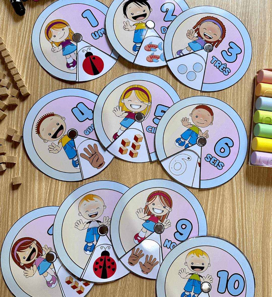 Roleta dos Números de 1 a 10 para Educação Infantil — amostra 5: Explore números e quantidades com roletas interativas de 1…