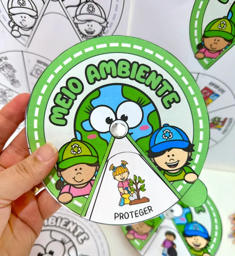 Roleta Meio Ambiente: atividade em PDF para Educação Infantil — amostra 2: O que vem no material