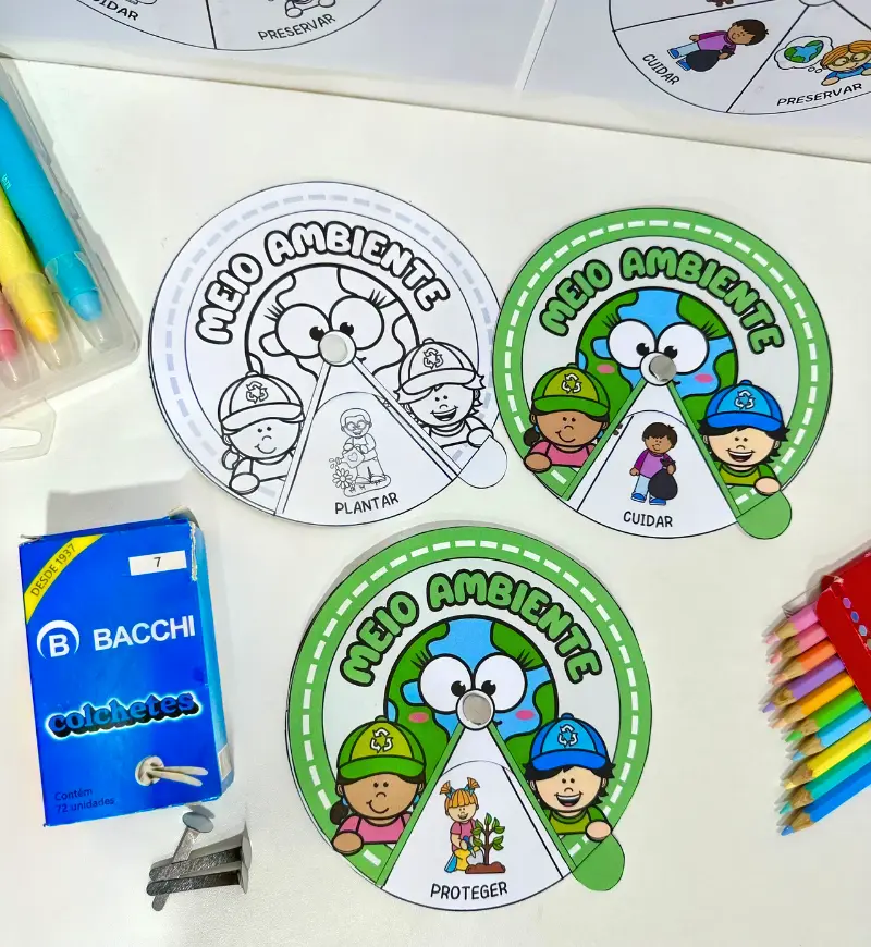 Roleta Meio Ambiente: atividade em PDF para Educação Infantil — amostra 3: Como usar em sala de aula