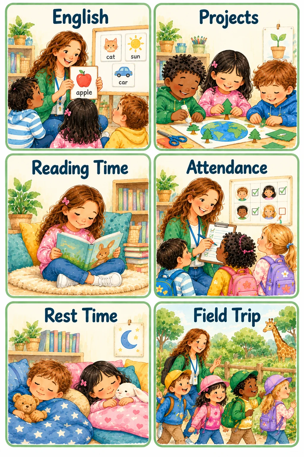 Rotina Escolar em Inglês | 64 Flashcards e Painéis Visuais — amostra 2: 64 cartões de rotina escolar em inglês, com…