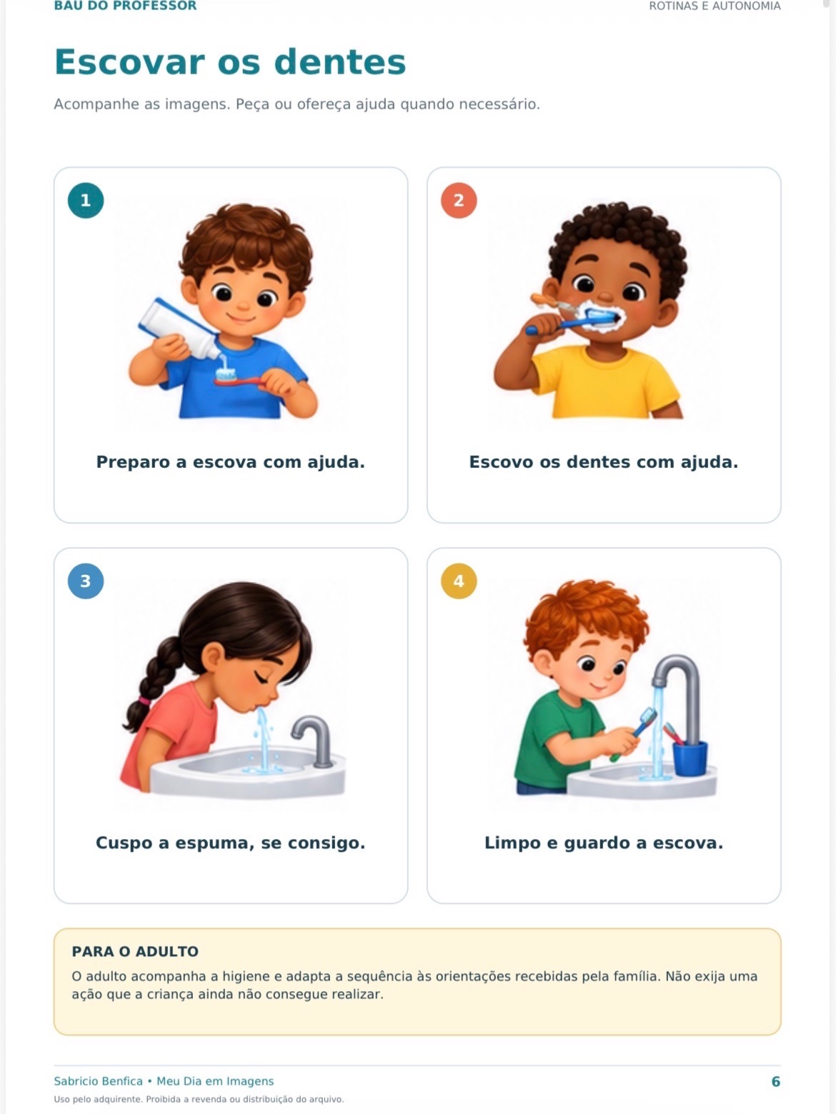 Rotina Visual e CAA Infantil: Kit com 50 Páginas em PDF — amostra 3: Kit com rotinas ilustradas, cartões recortáveis,…