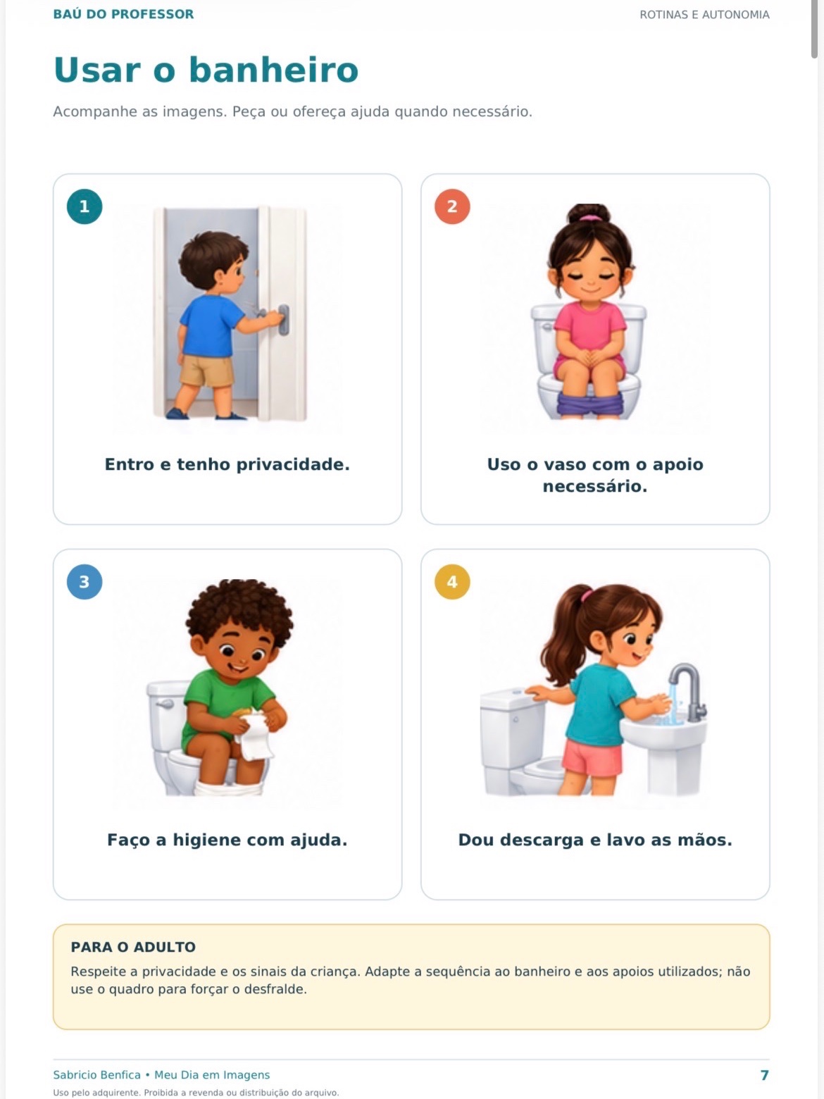 Rotina Visual e CAA Infantil: Kit com 50 Páginas em PDF — amostra 4: Kit com rotinas ilustradas, cartões recortáveis,…
