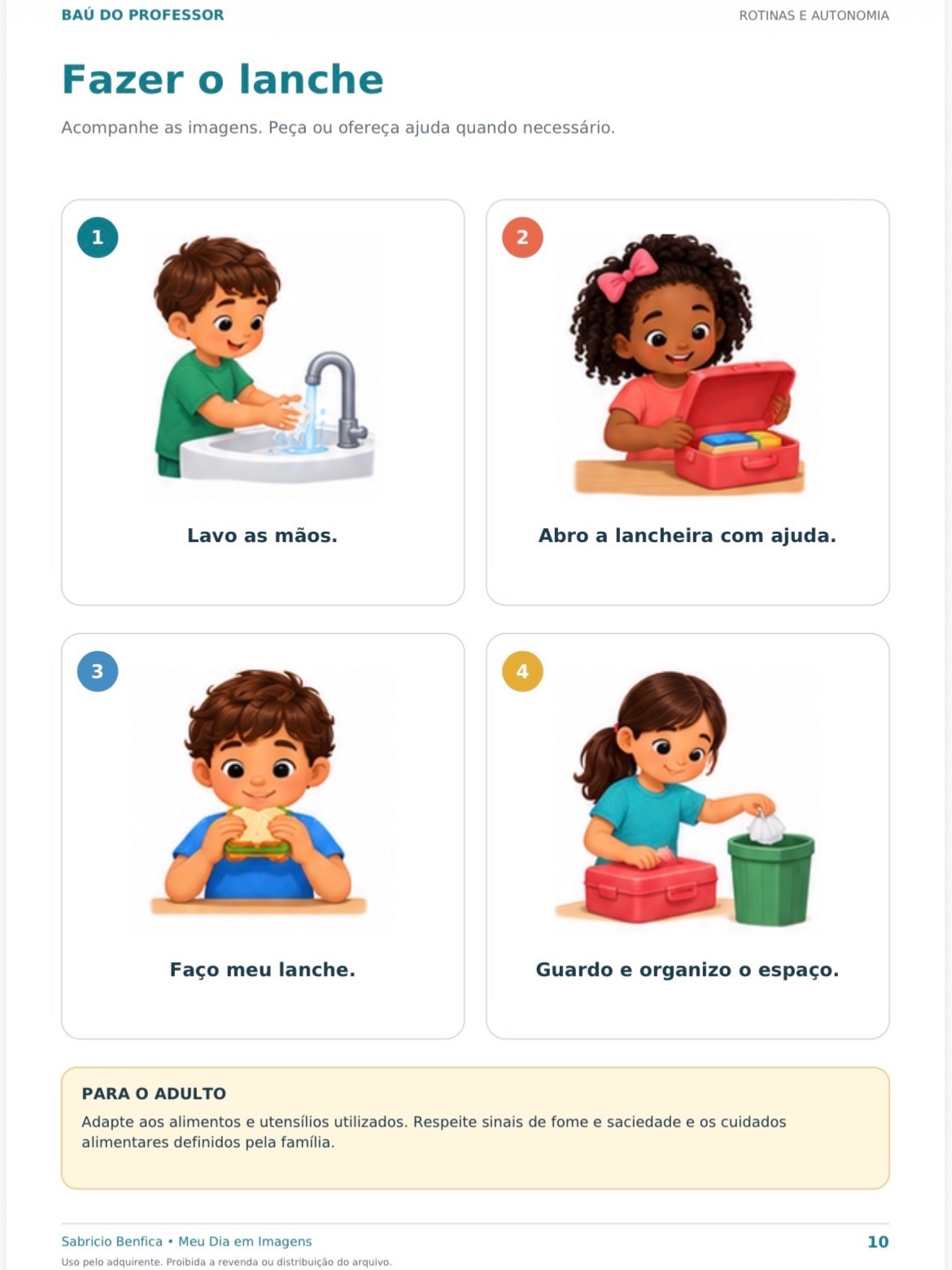 Rotina Visual e CAA Infantil: Kit com 50 Páginas em PDF — amostra 5: Kit com rotinas ilustradas, cartões recortáveis,…