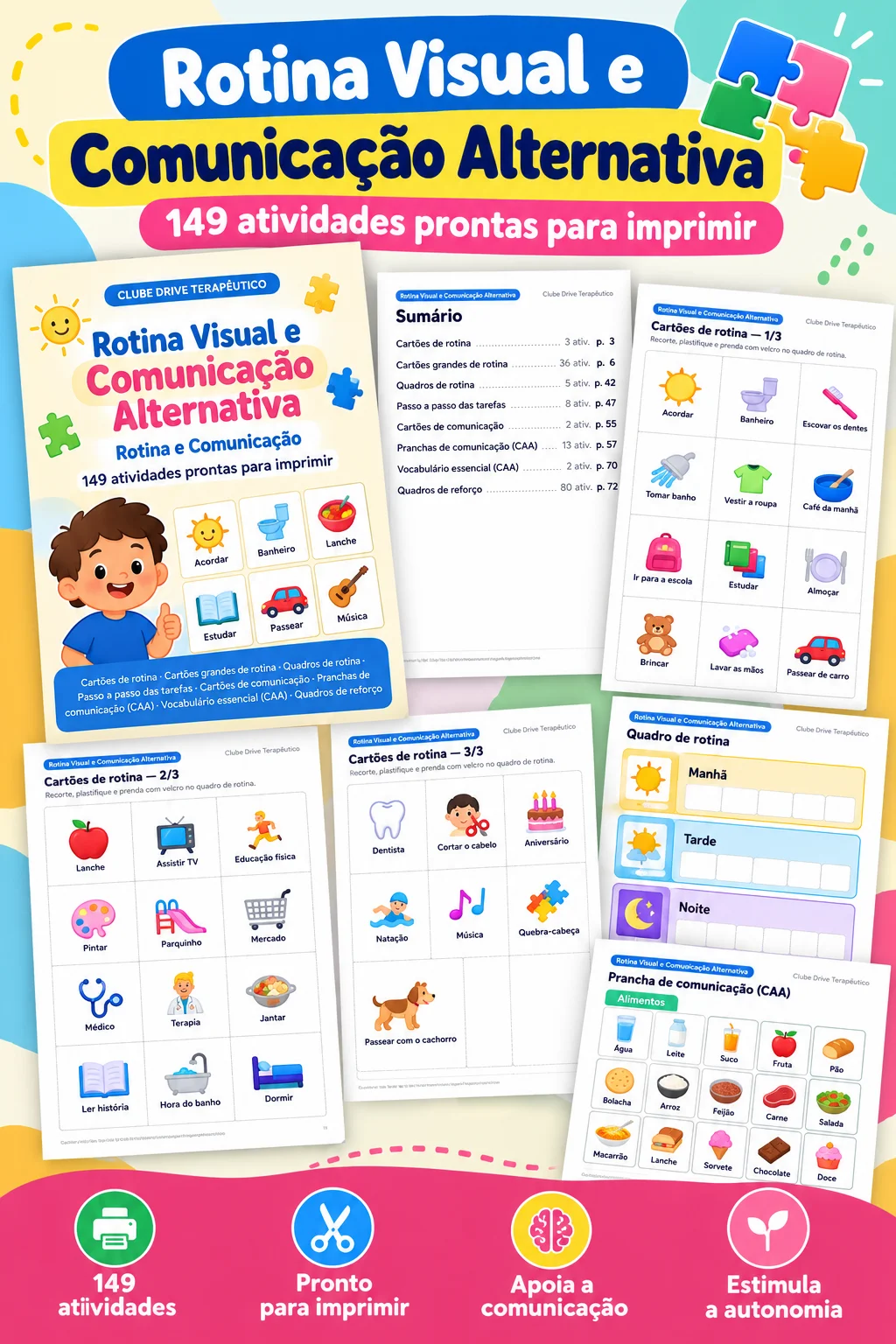 Rotina Visual e Comunicação Alternativa - 149 Atividades — amostra 3: Material com 149 atividades para imprimir, incluindo…