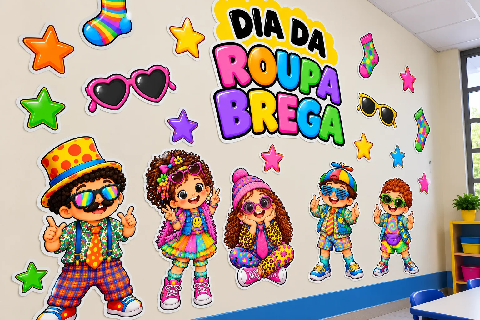 Roupa Brega – Material para Painel - SEMANA MALUCA DAS CRIANÇAS — amostra 2: Material de recorte e montagem para criar uma…