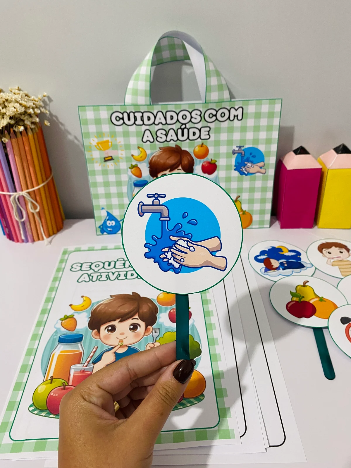 Sacola cuidados com a saúde atividade hábitos saudáveis educação infantil PDF para imprimir — amostra 1: Esse recurso…