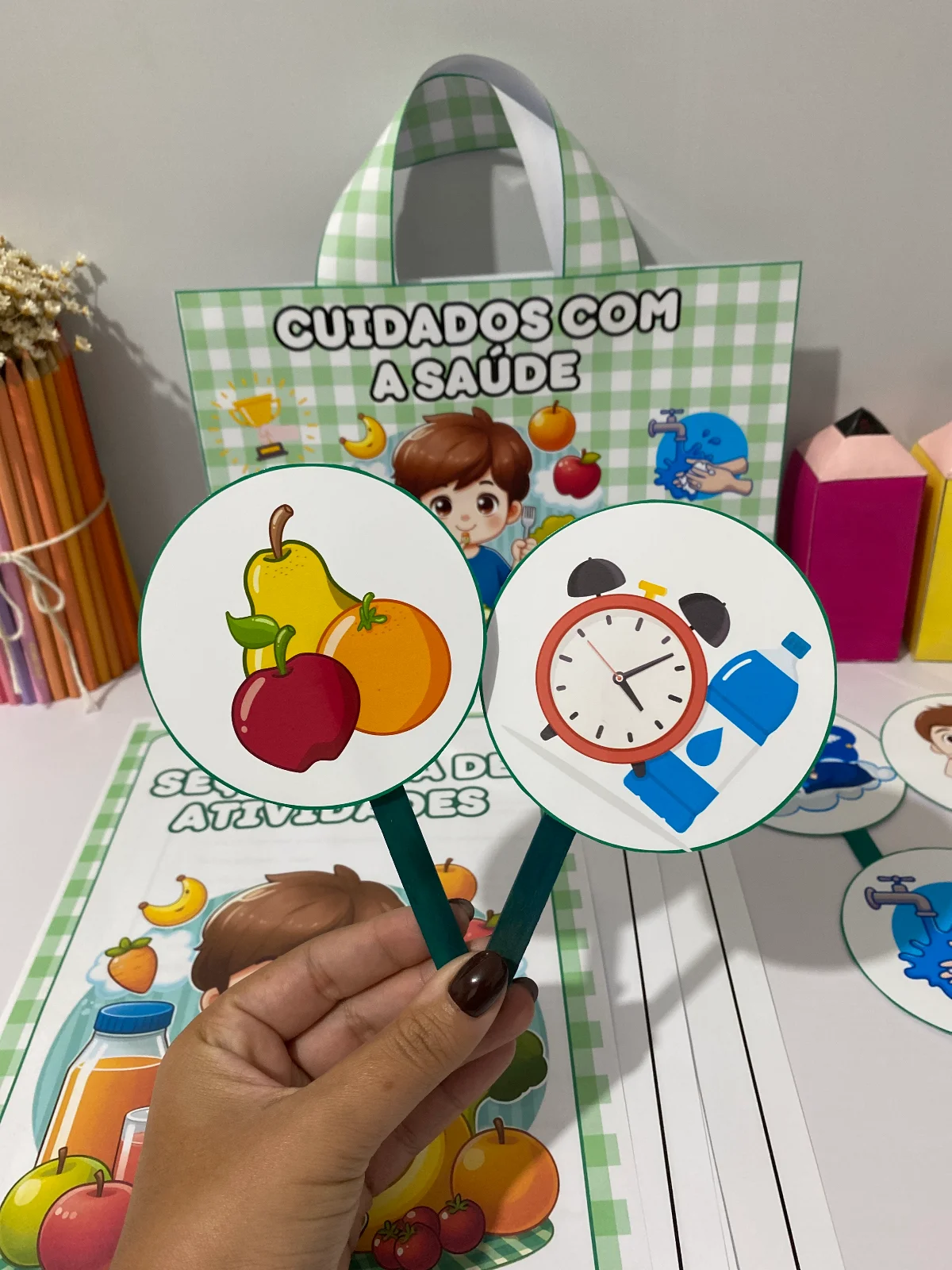 Sacola cuidados com a saúde atividade hábitos saudáveis educação infantil PDF para imprimir — amostra 2: Esse recurso…