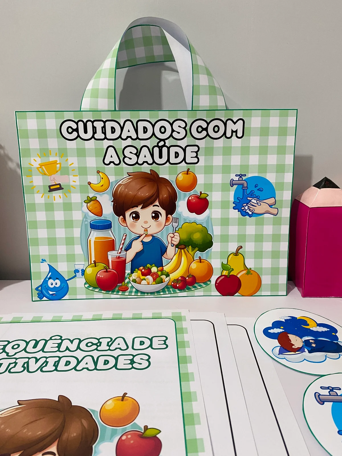 Sacola cuidados com a saúde atividade hábitos saudáveis educação infantil PDF para imprimir — amostra 3: Esse recurso…
