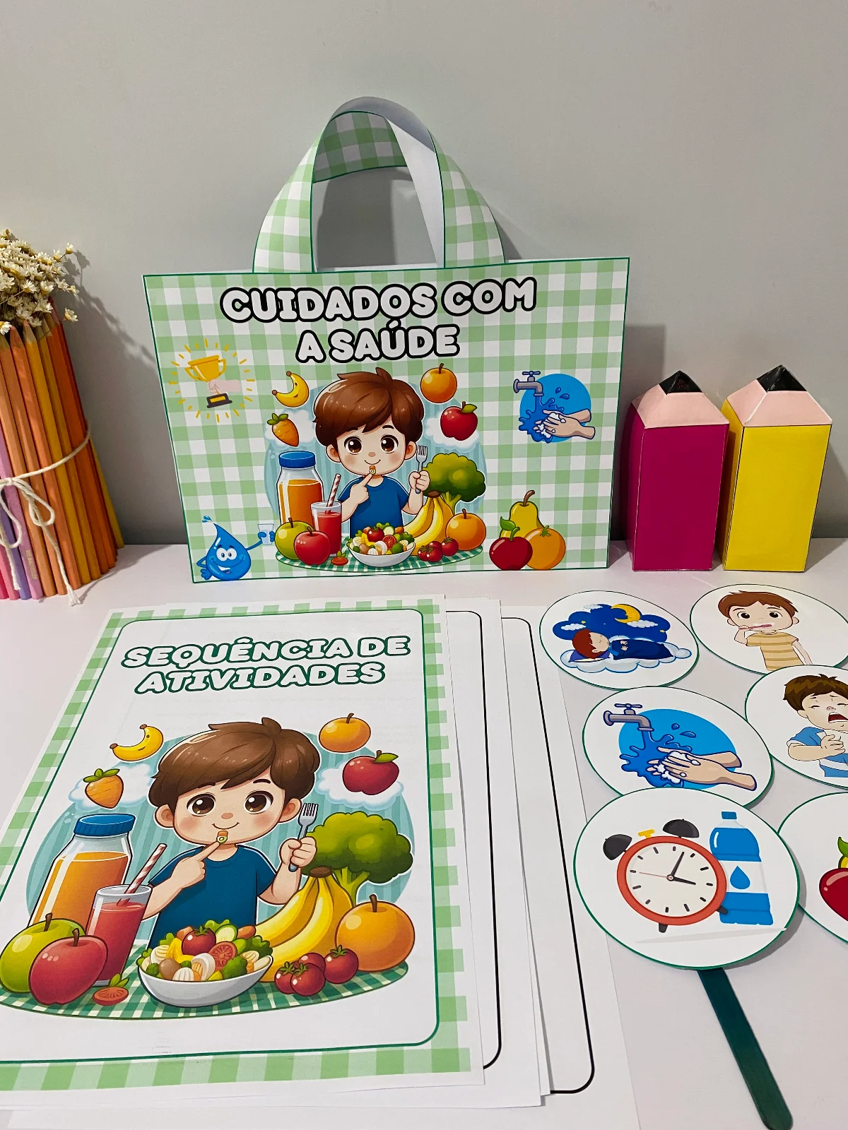 Sacola cuidados com a saúde atividade hábitos saudáveis educação infantil PDF para imprimir — Português para Educação…