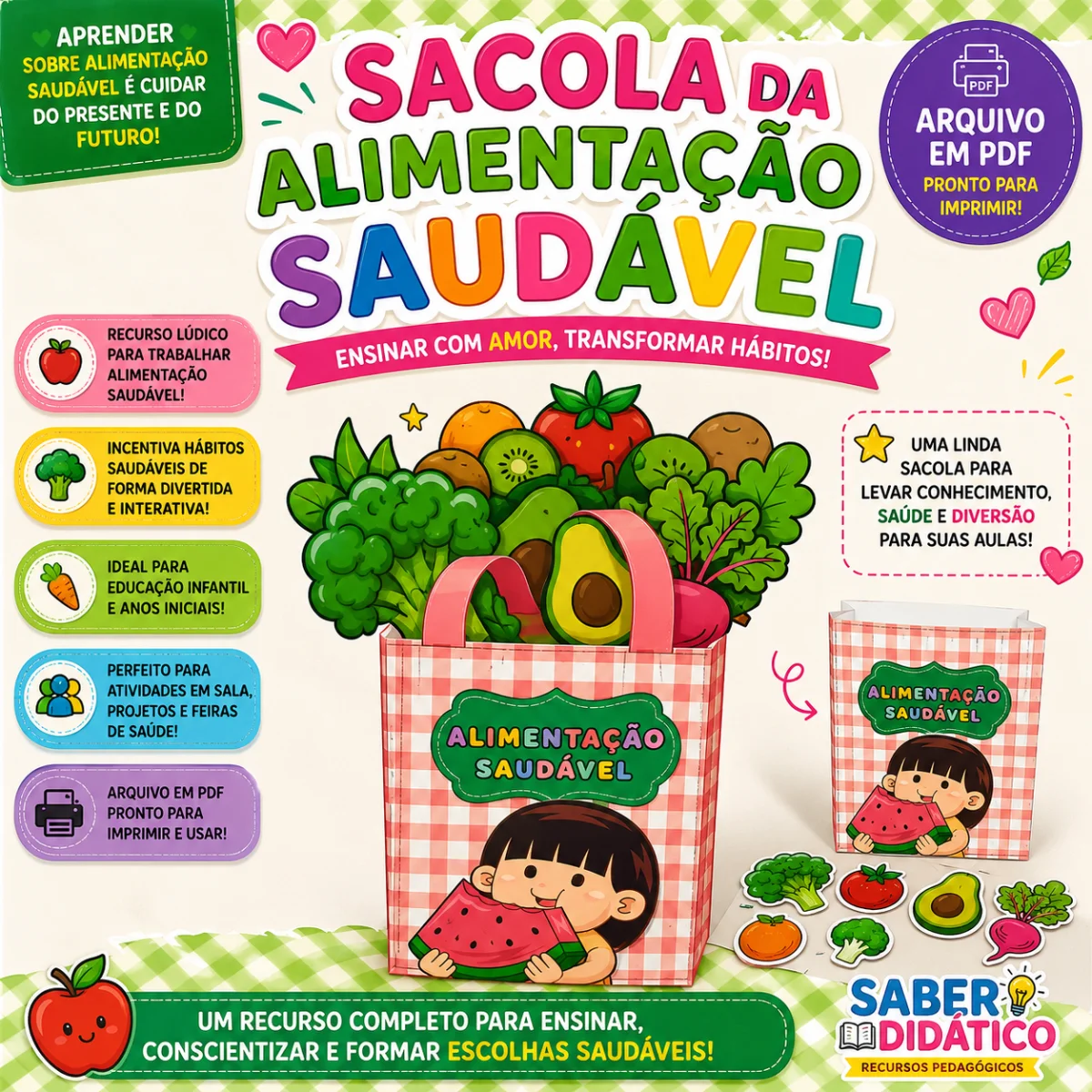 Sacola da alimentação saudável – PDF para Imprimir | Educação Infantil — Ciências para Educação Infantil: Sacola da…