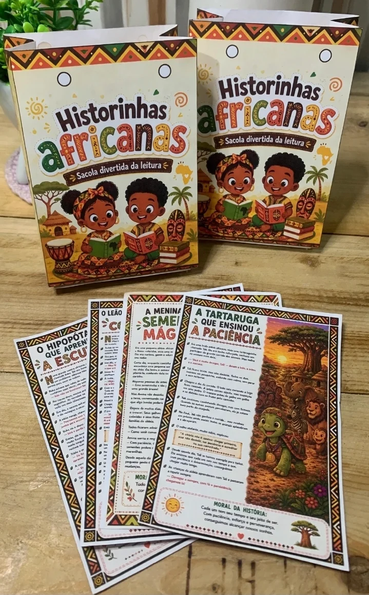 🤎 Sacola de Historinhas Africanas | Atividade - Ensino Fundamental 🤎 — amostra 3: 🇿🇦 16 Historinhas africanas;
